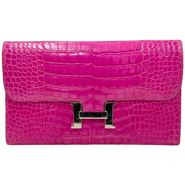 【中古】エルメス　コンスタンスロング　アリゲーターリセ　ローズパープル　シルバー金具　長財布　□P刻印/2012年　HERMES　《送料無料》