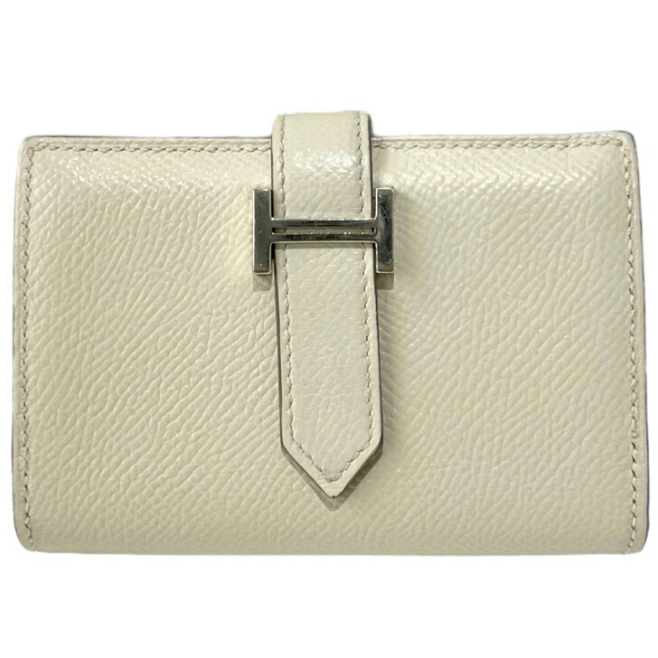 【中古】エルメス　ベアンミニ　コンパクトウォレット　ヴォーエプソン　シルバー金具　アイボリー　D刻印/2019年　HERMES　《送料無料》