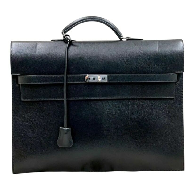 【中古】エルメス ケリーデペッシュ38 クシュベル 黒 しろがね色金具 商行為御徒面子 □F目じるし/2002年 HERMES 《貨物輸送無料》
