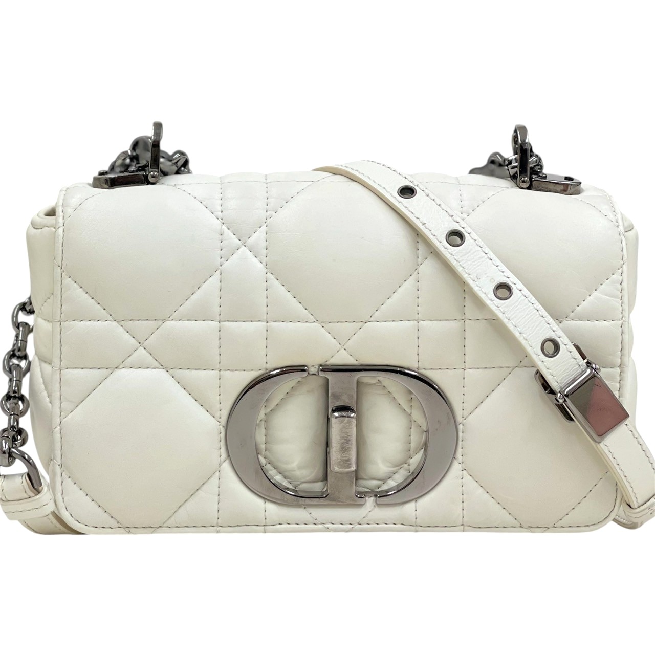 【中古】クリスチャンディオール カロ スモール カナージュ 白 ショルダーバッグ しろがね色金具 2022年 Christian Dior《貨物輸送無料》