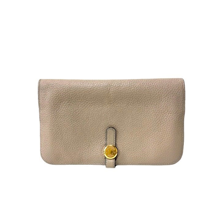 【中古】エルメス　ドゴンGM　長財布　トリヨンクレマンス　グレージュ　ゴールド金具　□R刻印/2014年　HERMES　《送料無料》 レディース財布-バッグ・小物・ブランド雑貨