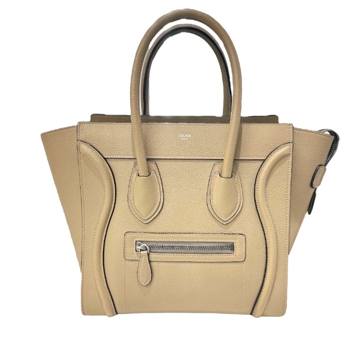 CELINE セリーヌ ラゲージ マイクロ スリ グレージュ セリーヌ ラゲージ マイクロショッパー レザー ハンドバッグ