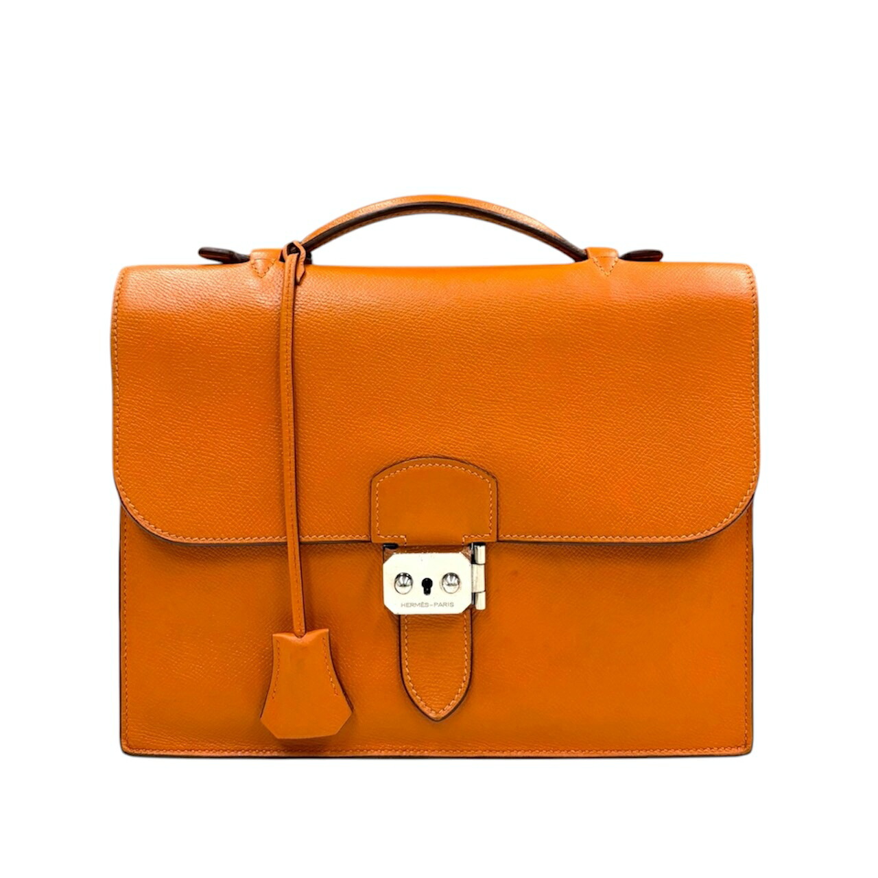 【中古】エルメス ケリーデペッシュ27 ヴォーエプソン オレンジ色 しろがね色金具 商行為御徒面子 □I目じるし/2005年 HERMES 《貨物輸送無料》