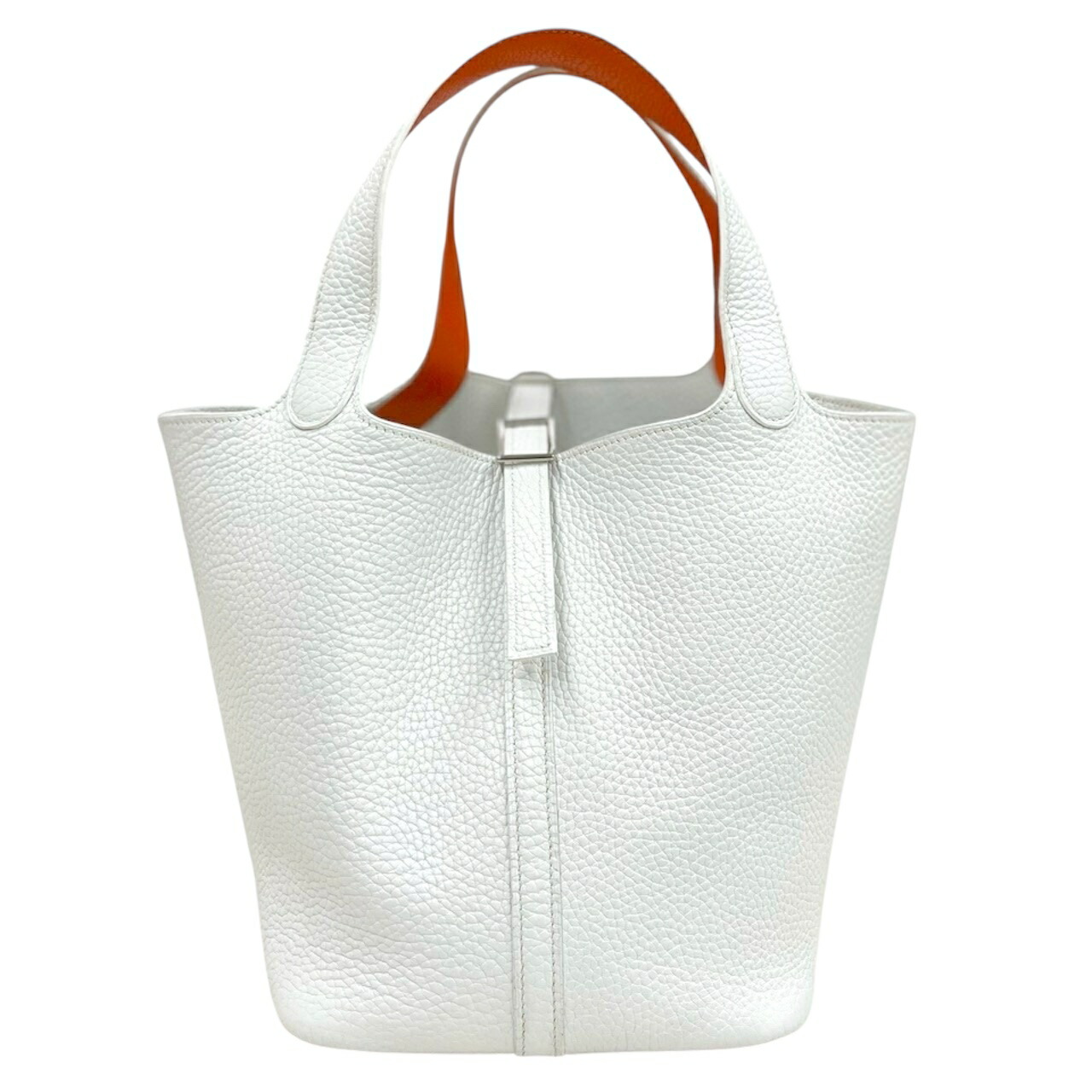 【中古】エルメス　ピコタンMM　エクラ　トリヨンクレマンス　白×オレンジ　シルバー金具　ハンドバッグ　□I刻印　HERMES　《送料無料》