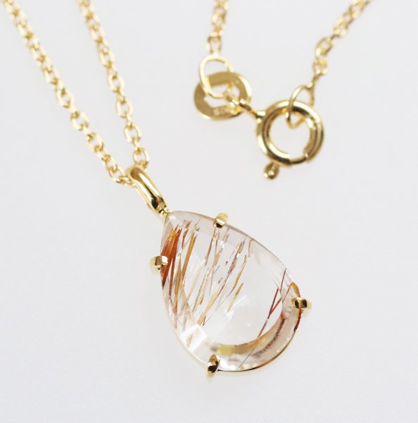 【マラソンSALE】ライモナイトイントパーズ ネックレス SV（ペアシェイプカット）ペンダント 天然石アクセサリー シルバー製 ゴールドコート 天然石アクセサリー シンプル 爪留めインクルージョンクォーツ【一点物】｜天然石アクセサリーLink