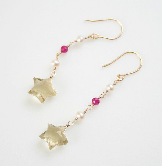 楽天市場】【再入荷】星型 レモンクォーツ 一粒 ピアス（スターカット