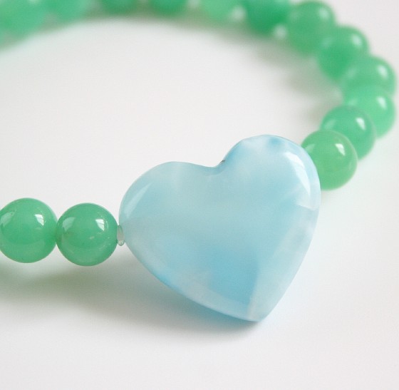 【一点物】ラリマー ハート♥️キラキラお姫様天然石ブレスレット 一点物】ラリマー ハート♥️キラキラお姫様天然石ブレスレット