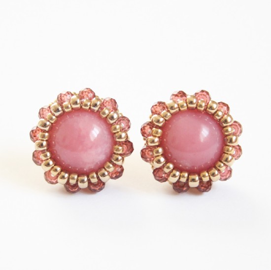 Link Stone Framing Pierced Earrings Stud Bolt 14kgf Gold Fylde Framing Pierced Earrings Stud Bolt 14kgf Gold Fylde Handmade Jewelry Natural Stone Of The Pink Opal Garnet
