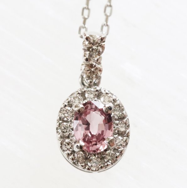 パパラチアサファイア ダイヤモンド ネックレス pt900 オーバル 0.228ct ピンク系 ペンダント プラチナ スライドアジャスターチェーン 希少 レアストーン ダイヤ取り巻き 天然石ジュエリー 宝石鑑別書付|天然石アクセサリーLink