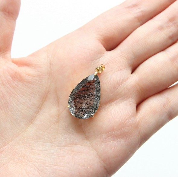 腕時計、アクセサリー レディースアクセサリー 2022年春夏 nadi K18 ブラック ルチルクォーツ 8×6mm ペアシェイプ 