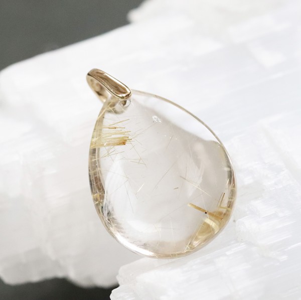 パイライトインクォーツ　ペンダントトップ　素材天然石水晶　穴あり　パワーストーン パイライトインクォーツ・ペンダントトップ | 天然石ワイヤー