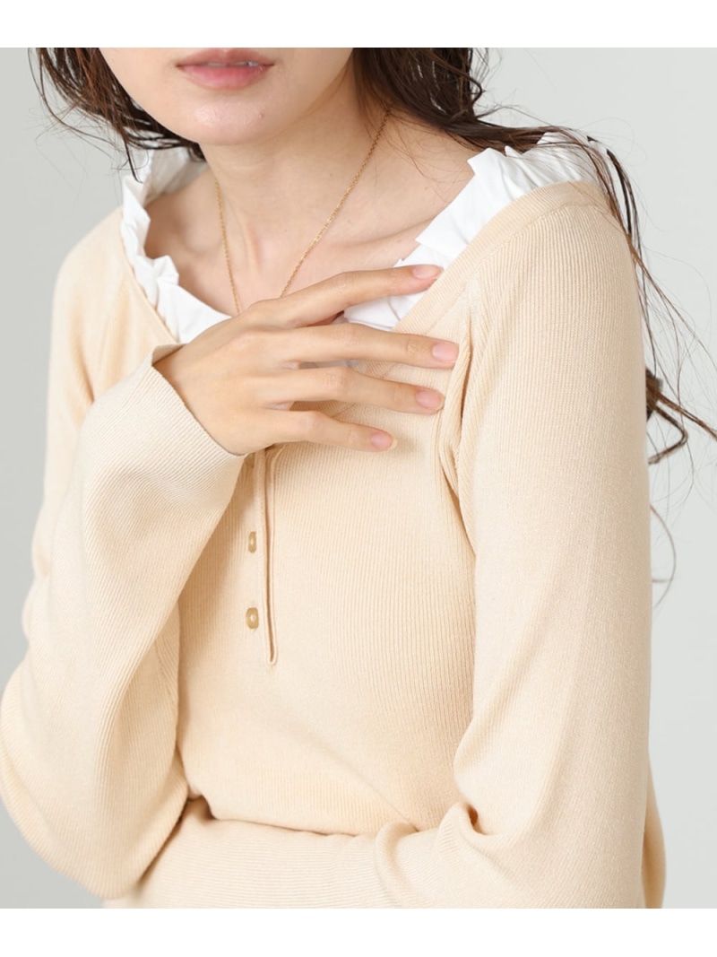 【SALE／4%OFF】衿フリルニットトップス Bab バブ / ブージュルード トップス ニット ベージュ ピンク ブラック【RBA_E】【送料無料】[ Fashion]