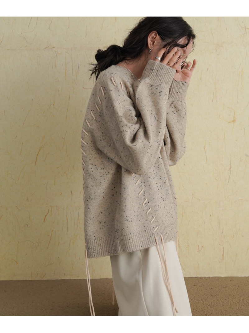 SALE／30%OFF】チョコチップ編み上げニットトップス Bab バブ