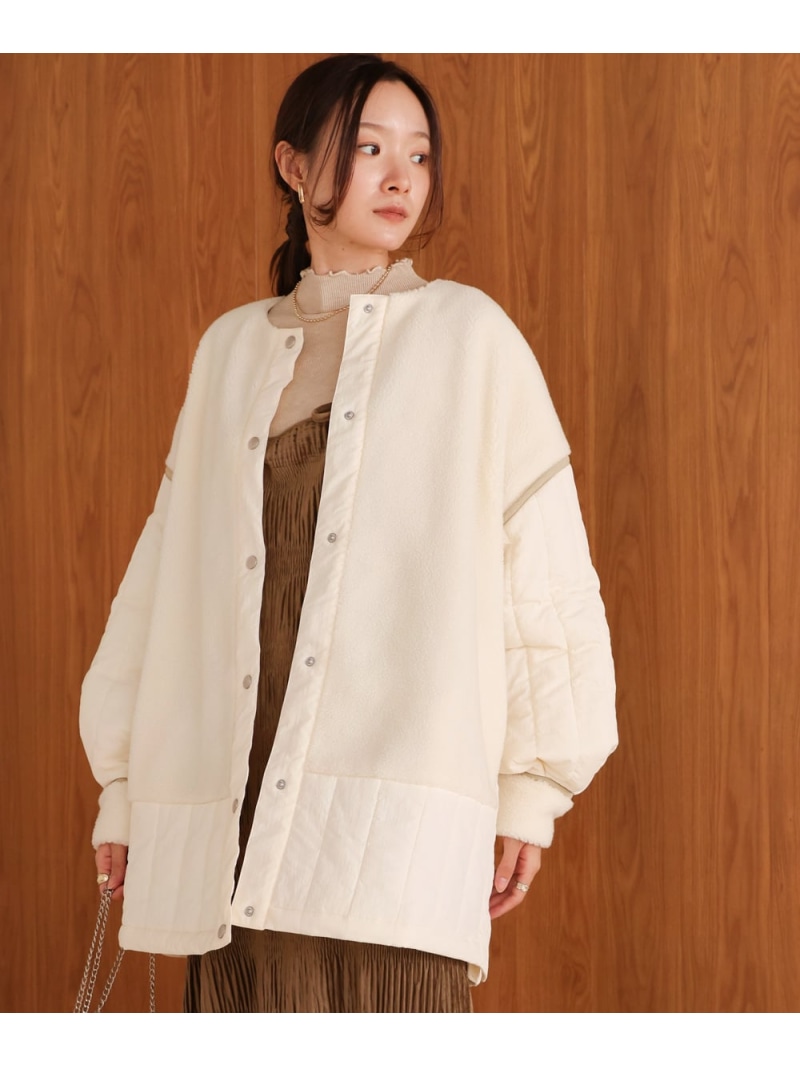 【SALE／30%OFF】ボアキルティング切り替えコート Bab バブ / ブージュルード ジャケット・アウター ノーカラージャケット ベージュ ブラウン ホワイト【RBA_E】【送料無料】[ Fashion]