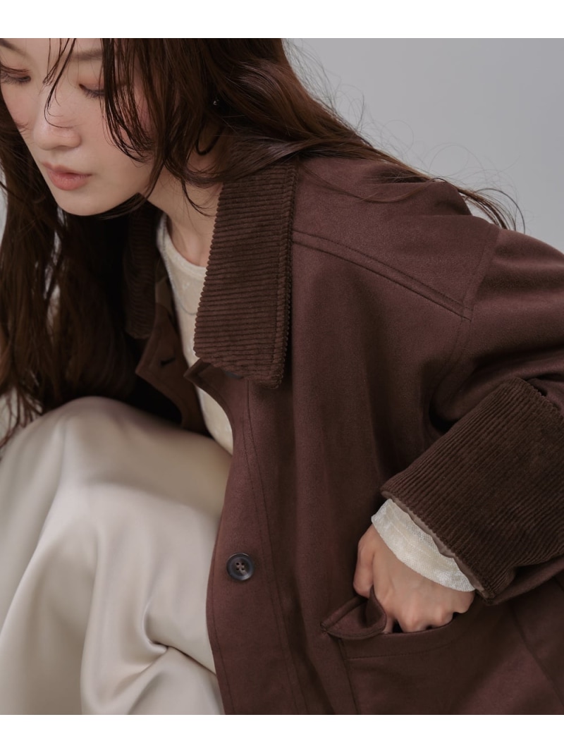 【SALE／20%OFF】フェイクスエード*コーデュロイショートカバーオール Bab バブ / ブージュルード ジャケット・アウター ステンカラーコート ブラック ブラウン【RBA_E】【送料無料】[ Fashion]