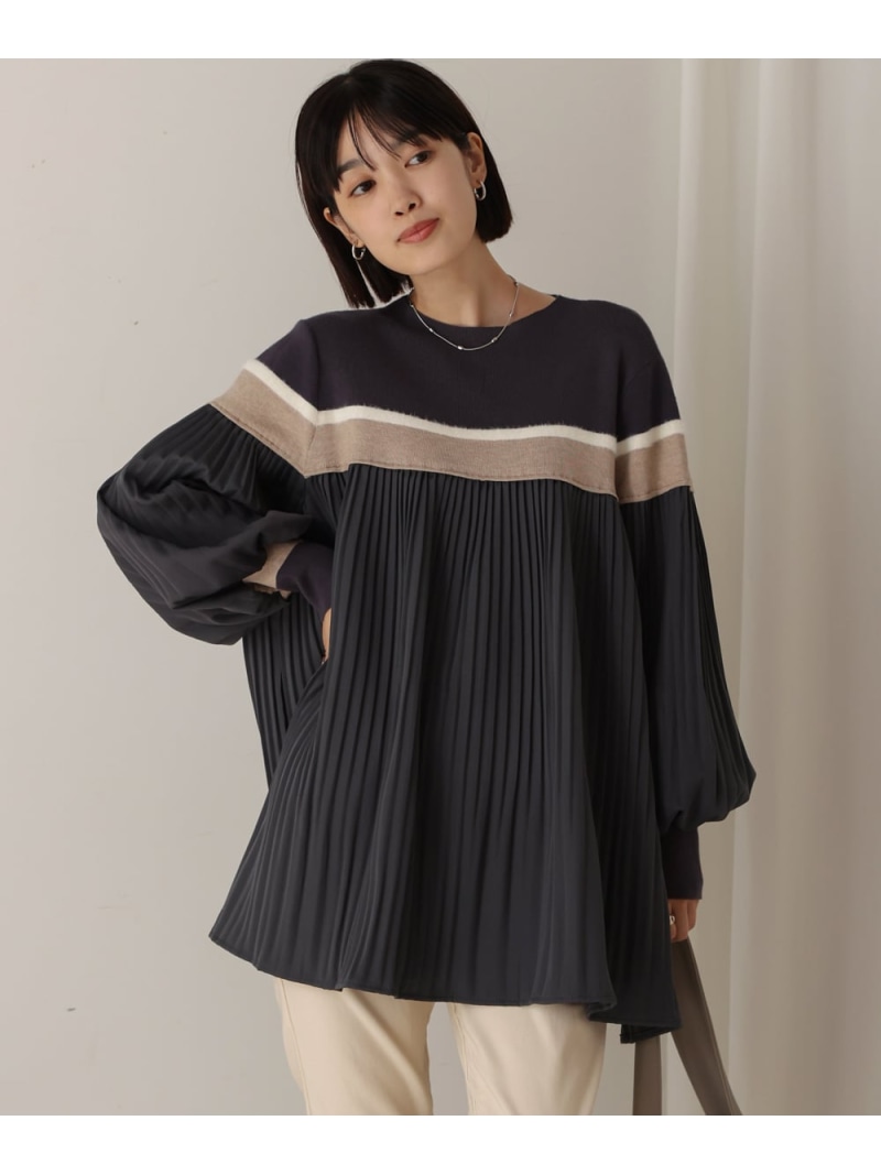 【SALE／20%OFF】異素材プリーツプルーオーバー Bou Jeloud バブ / ブージュルード トップス カットソー・Tシャツ カーキグリーン ブラック グレー ベージュ【RBA_E】【送料無料】[ Fashion]