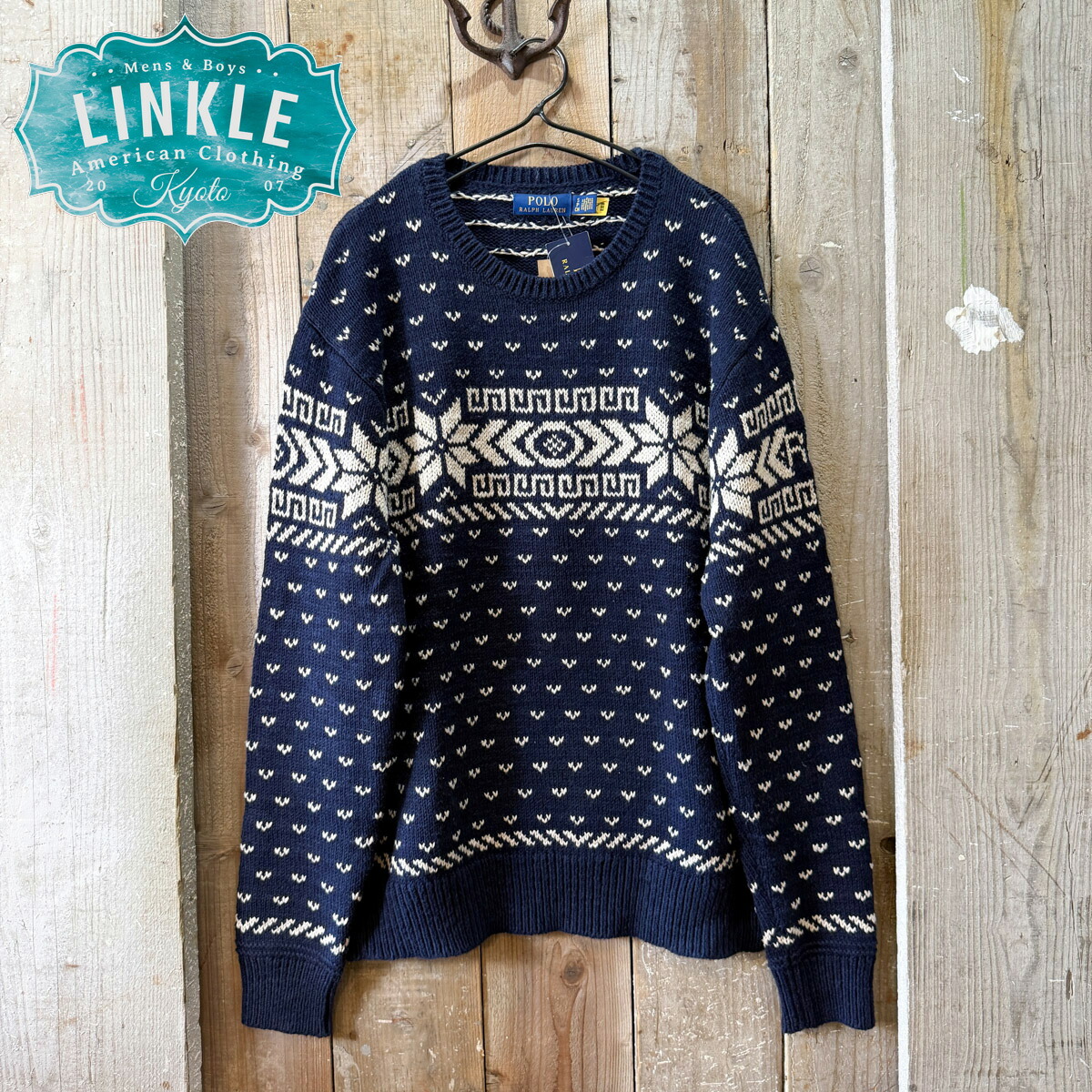 【SUMMER大売り出し】\u003cBR\u003ePolo Ralph Lauren(ポロ ラルフローレン)\u003cBR\u003e雪柄 プルオーバー\u003cBR\u003e【メンズ スノーフレーク 労働者の一団のど頚 編み物】