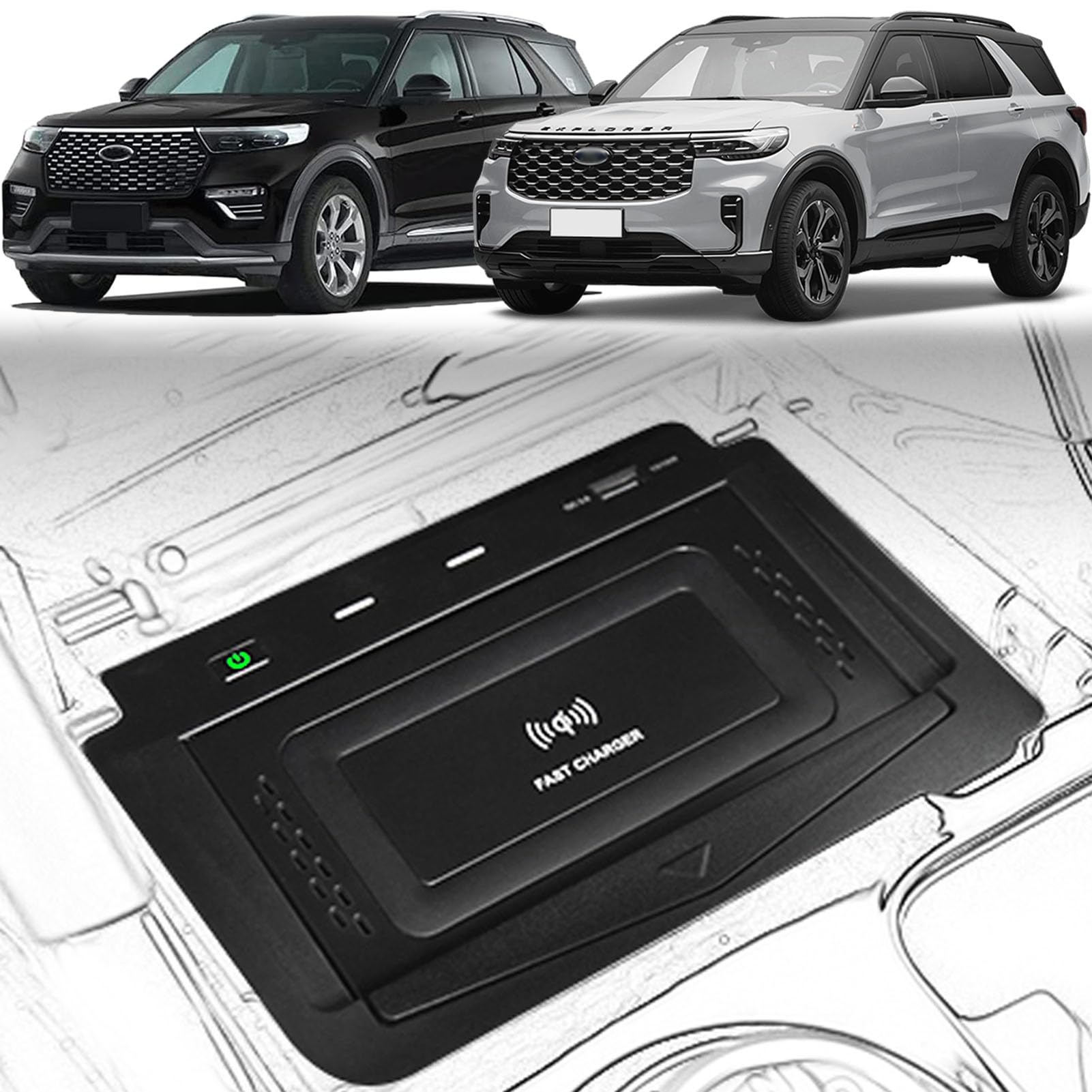 ワイヤレス車の充電器 フォードエクスプローラーリミテッド/プラチナ/STライン/XLT/ベーススポーツ2020-2023年全モデル用 高温保護機能付き Qi対応携帯電話用｜Linkselectshop