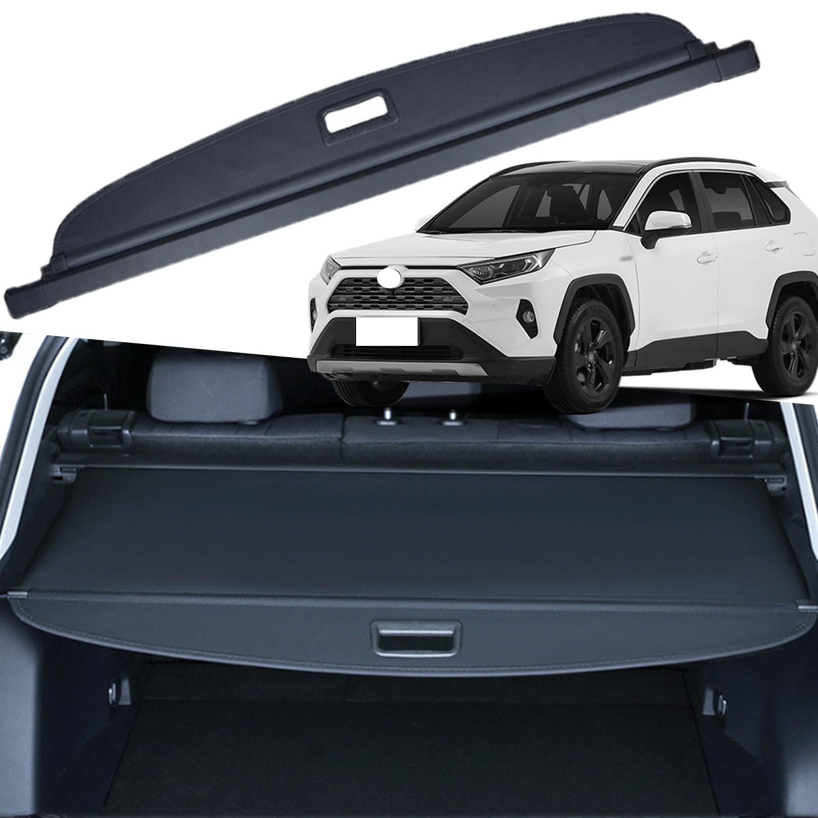延長型カーゴカバー トヨタ RAV4 (2019-2024)用 全モデル ブラック 延長型トランクカバー インテリアアクセサリー 家族へのギフト (キャンバス)