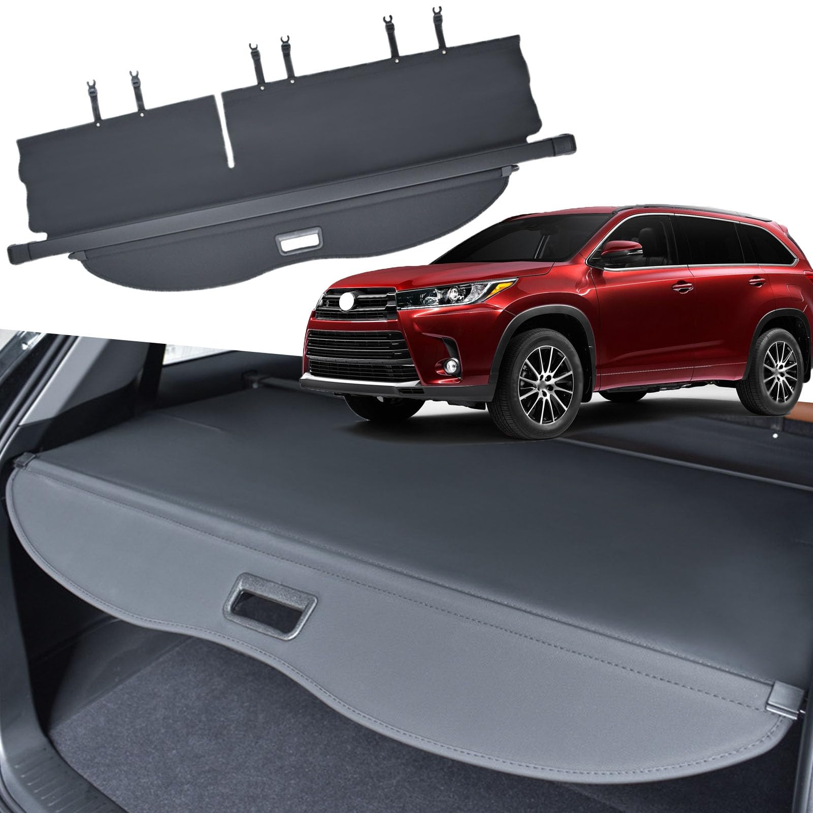 延長型カーゴカバー トヨタ ハイランダー (2015-2019)用 全モデル ブラック 延長型トランクカバー インテリアアクセサリー 家族へのギフト (キャンバス)