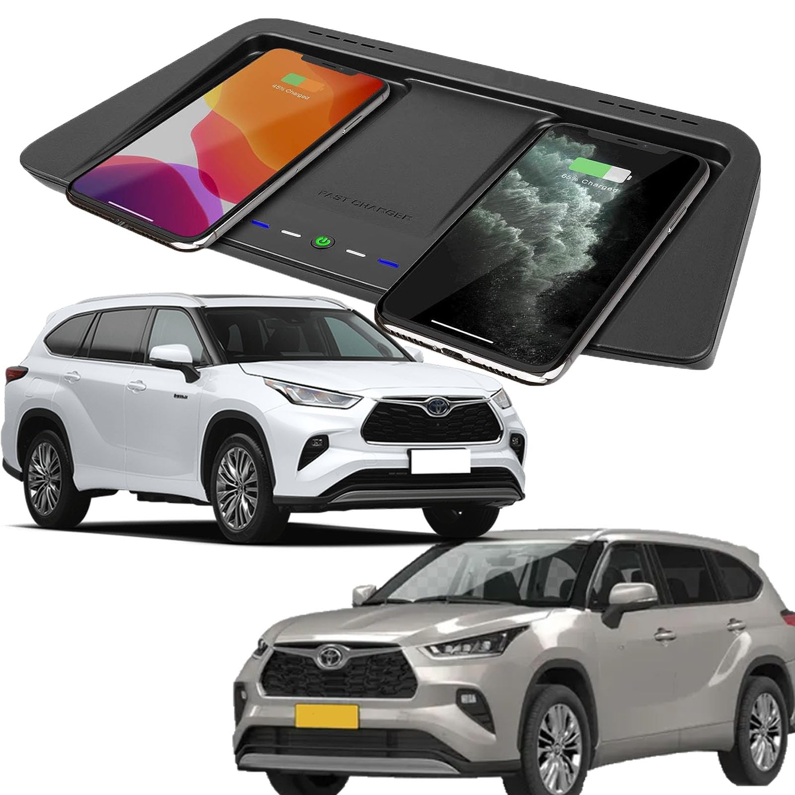 車載ワイヤレス充電器 二重 15w 無線急速な充満および Usb Qc3.0 のトヨタ Highlander (2015-2021)のためのすべてのモデルの中央コンソールのアクセサリー パネル|Linkselectshop