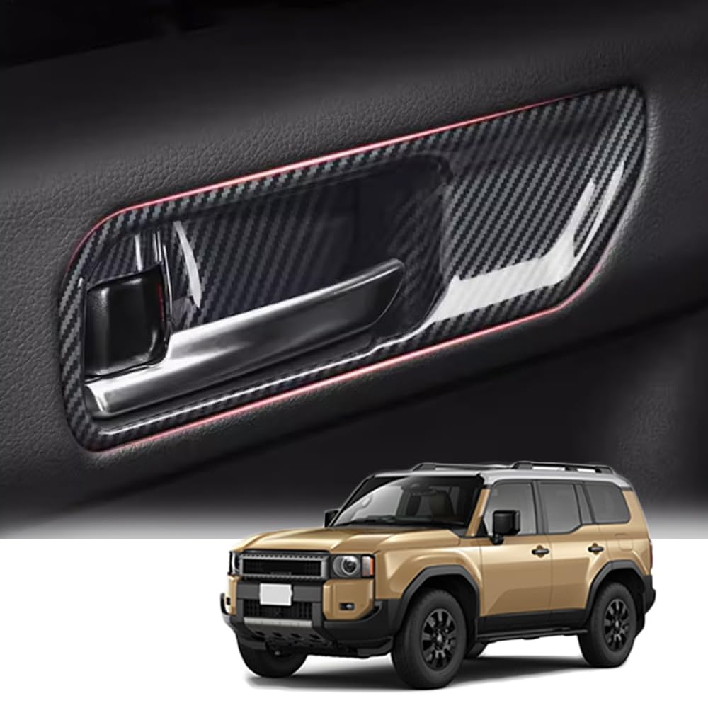ランドクルーザー250ランクル250 TRJ250W GDJ250W (2024年現在) カスタムパーツ 車のドアインナードアボウル 車のドアインナーハンドル飾り枠 ボタンフレーム ランクル250 アクセサリー (カーボンファイバー)