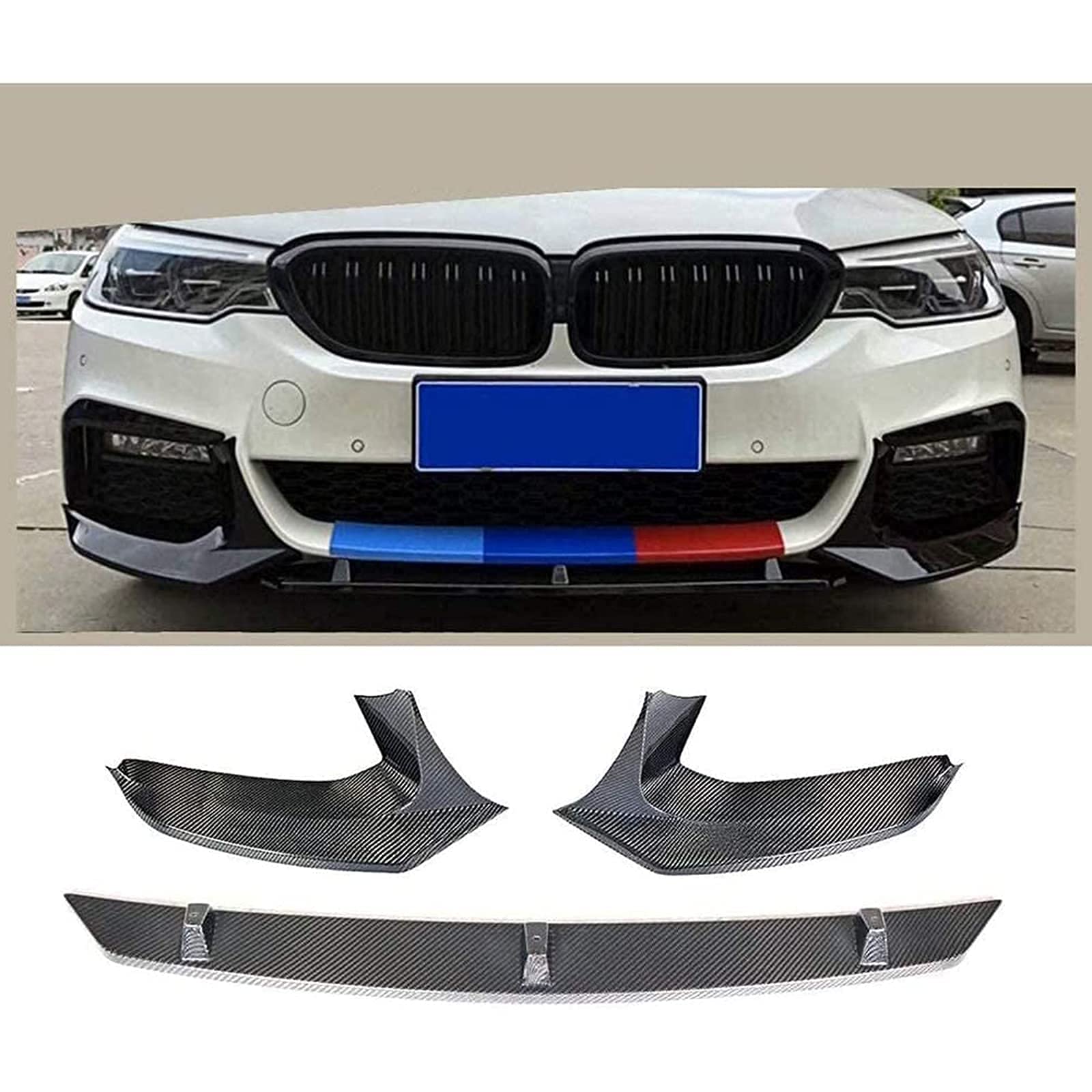 BMW 5シリーズ G30 / G31 Mスポーツ 2017-2019 用 3ピース カーバンパー フロントスポイラー リップスプリッター 取り外し可能 ディフューザー ボディキット 保護カバー セット フロントスポイラー 装飾アクセサリー 適合