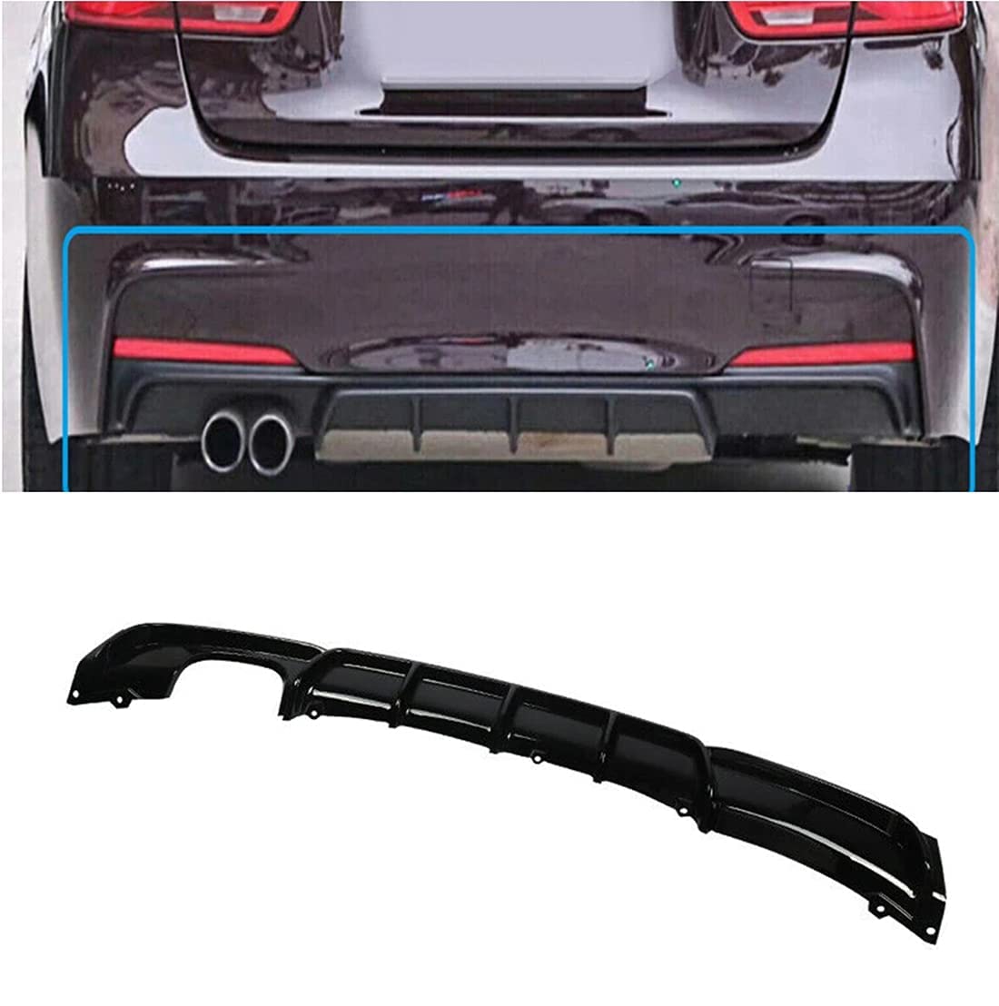Style Performance リアバンパー リップディフューザー B Mw 3シリーズ F30 F31 12-18 ブラック 光沢 車 リアスポイラー 排気ホルダー スプリッター