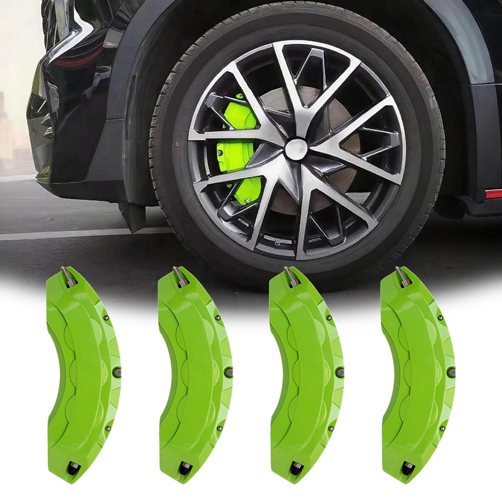 車の キャリパーカバー に適用 フォード マスタング ムスタング 2015 2016 2017(H27-H29) 高耐久?防塵設計 アルミ合金製 フロント&リア タイヤカバー キャリパー 前輪?後輪 保護 車種専用設計 ドレスアップ 外装用 ブレーキ 4点セッ(緑)