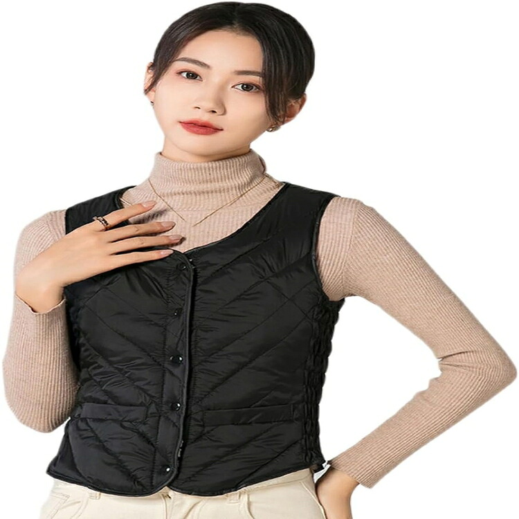 中綿ジャケット 暖かい ショートベスト 薄手 可愛い 冬 軽量 ウルトラライトダウン レディース ラウンドネック インナーダウン