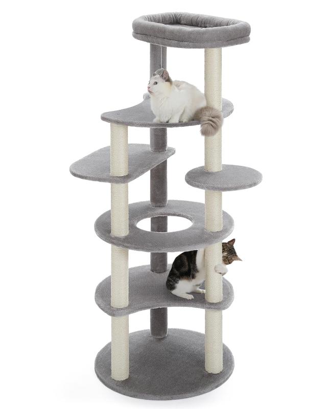 (ぺテぺラ) キャットタワー スリム 大型猫 多頭飼い 据置 爪とぎ 麻紐 おもちゃ おしゃれ 猫ステップ 人気 運動不足解消 倒れ防止帯付き