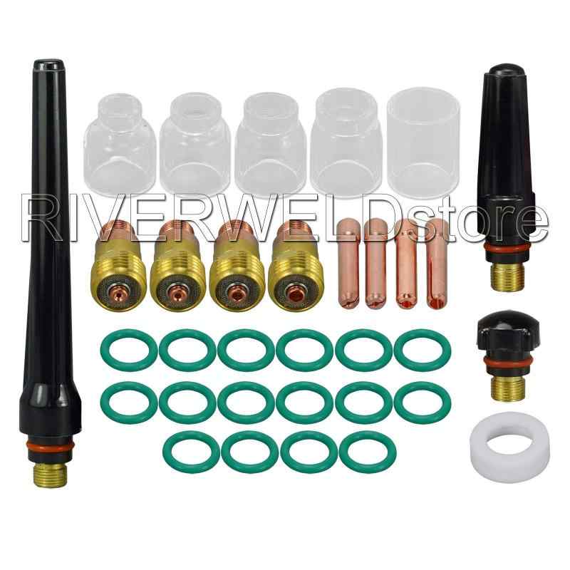 TIG スタビー ガスレンズ コレットボディ & #5#6#7#8#10 パイレックスカップ キット For DB SR WP 17 18 26 TIG トーチ 溶接アクセサリー 33個