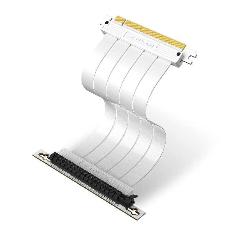 PCIe 4.0 X16ライザーケーブル 高速シールド垂直GPUマウント用 PCI-E Gen4対応 延長ライザーカード 直角コネクタ 白 - 20cm 90度