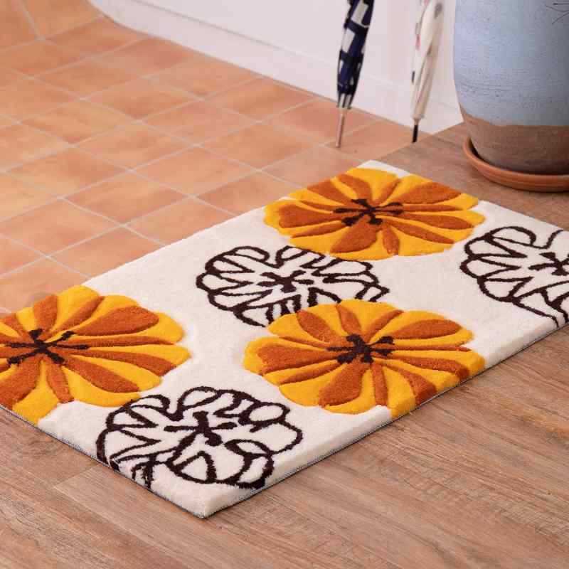 玄関・フロアマットオレンジ花柄 RUG