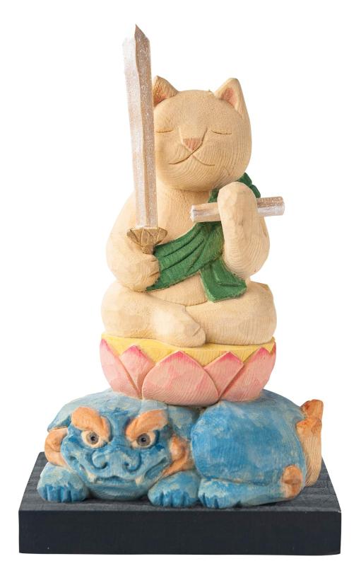 猫buddha 文殊菩薩 （卯年の防御すること本尊） 仏屋さかい原本締めくくる＿十二支守り本尊 仏像 招き猫 まねき猫 飾りつけ（NB８もんじゅ