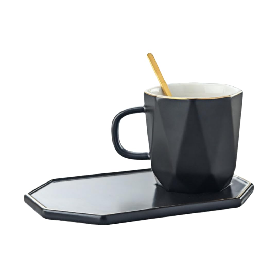 マグカップ 和風スタイル食器 215ml 陶器製金彩コーヒーカップ＆ソーサーセット(ブラック) [並行輸入品]｜リプロ商店