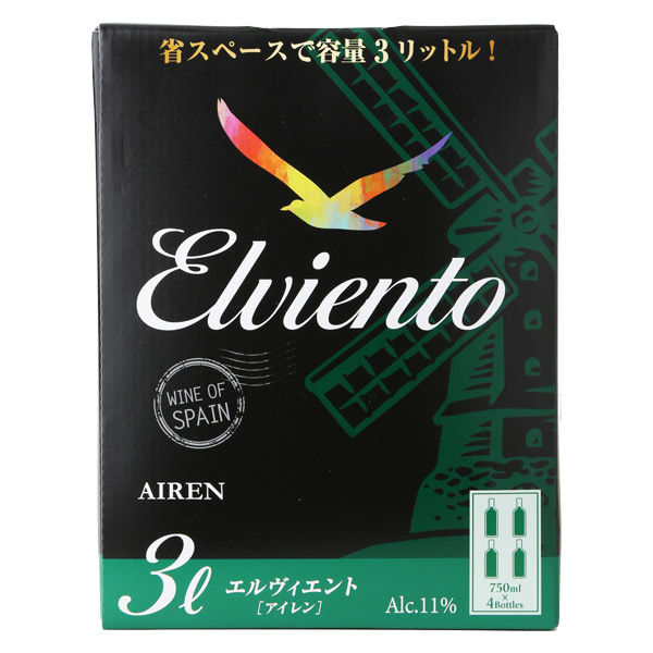 【送料無料】 エルヴィエント アイレン 3000ｍl 3L ×8本 ［白/辛口/スペイン] 【本州(一部地域を除く)は送料無料】 BIB 箱ワイン BOXワイン バックインボックス