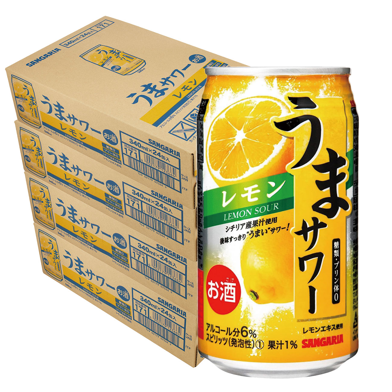 【モバイルユーザー限定先着最大3900円OFF】 【送料無料】サンガリア うまサワーレモン 340ml×4ケース/96本 【北海道・沖縄県・東北・四国・九州地方は必ず送料が掛かります。】