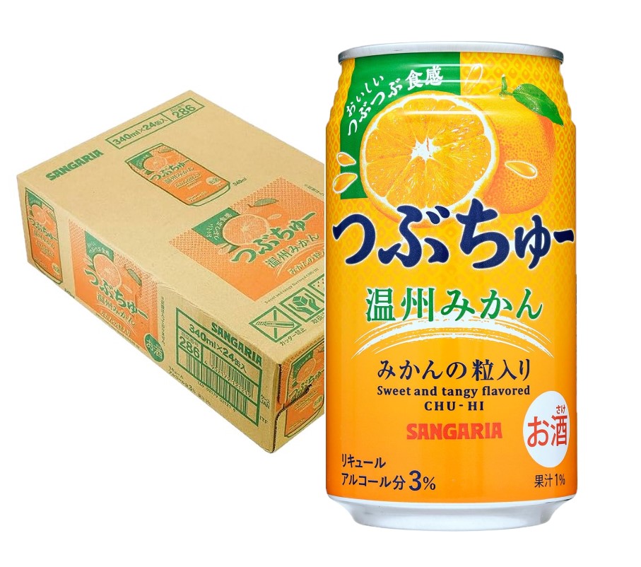 みかんちゅー。(*ˊᵕˋ*) つぶちゅー温州みかん 340ml 1ケース24本 サンガリア : ドリンク専門