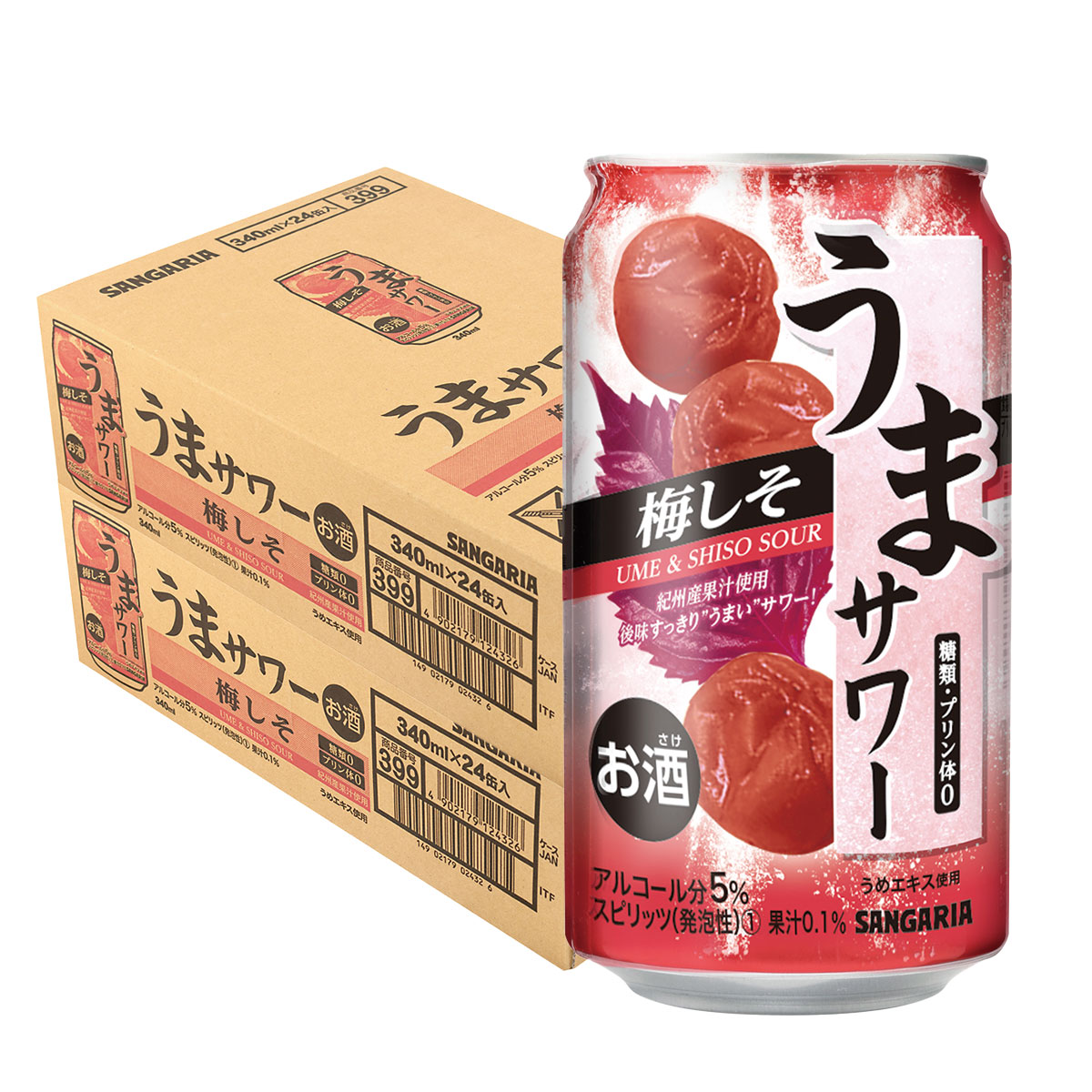 【送料無料】サンガリア うまサワー 梅しそ 340ml×2ケース/48本 【北海道・沖縄県・東北・四国・九州地方は必ず送料が掛かります。】