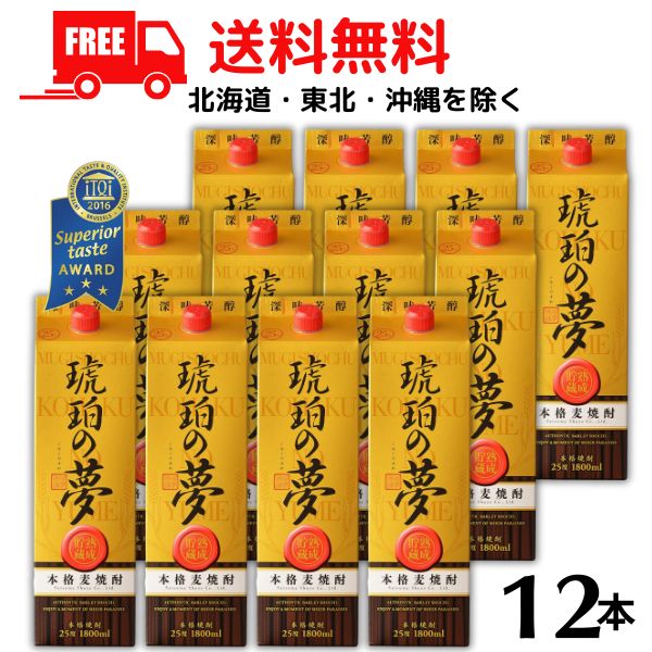 【送料無料】【麦焼酎】琥珀の夢 25度 1.8L パック 2ケース 12本 1800ml 薩摩酒造 【佐川急便限定】 【東北・北海道・沖縄・離島の一部を除く（東北は400円、北海道・沖縄はプラス1200円いただきます）】｜リカーアイランド