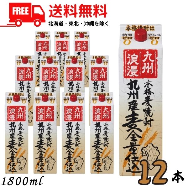 【送料無料】九州浪漫 25度 1.8L パック 2ケース 12本 九州産麦100%使用 1800ml 麦焼酎 紅乙女酒造【東北・北海道・沖縄・離島の一部を除く（東北は400円、北海道・沖縄はプラス1200円いただきます）】｜リカーアイランド