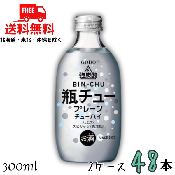 送料無料 GODO 瓶チュー プレーン 7％ 300ml 瓶 2ケース 48本 強炭酸 チューハイ 合同酒精 【東北・北海道・沖縄・離島の一部を除く】