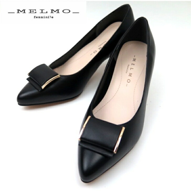 MELMO メルモ ML7809 ブラック(B) レディース パンプス スムース　 日本製 仕事 通勤 ポインテッドトゥ ベルト飾りヒール5cm