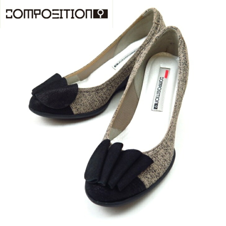 composition9 CP2941 オークスエードコンビ(OKS/) コンポジションナイン リボン飾り 婦人靴 レディース カッター 仕事 通勤 ウエッジヒール