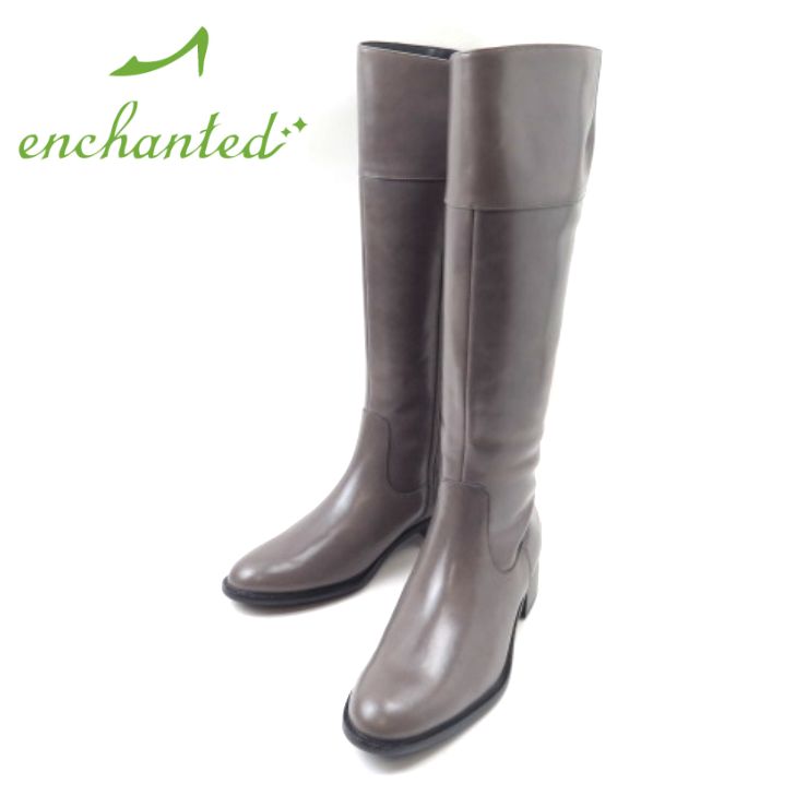 enchanted エンチャンテッド23250TR 薄墨色(GY)レディース ロングブーツ 本革 乗り尻ブーツ 冬靴 防寒 分かりやすい