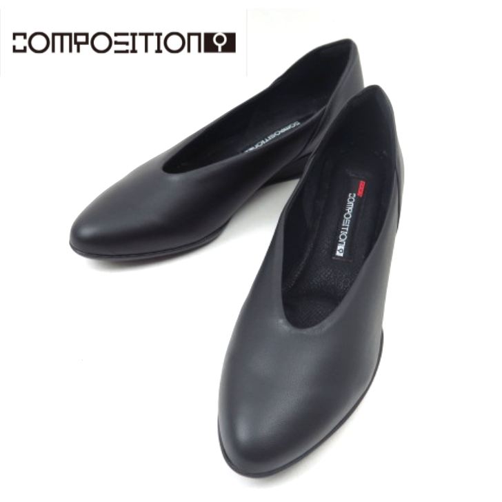 composition9 コンポジションナイン CP2999 ブラック(B) レディース コンフォート ウェッジヒール ラウンドトゥ 本革 シンプル カジュアル 仕 事 通勤