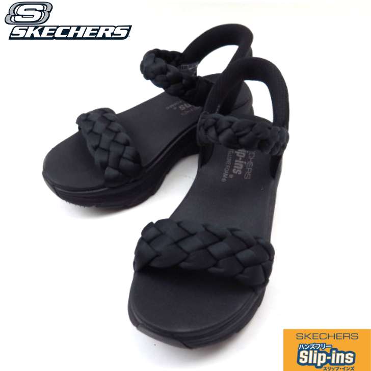 SKECHERS スケッチャーズ D'LUX WALKER SANDAL DAILY TWIST! １６３５８９ ブラック(BBK) レディース デラックス ウォーカー デイリー ツイスト スリップインズ ハンズフリー 厚底 バックヒール 洗濯機洗い可能 サンダル｜Lise