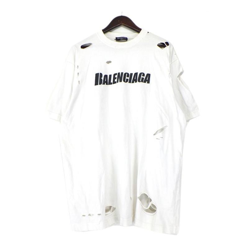 BALENCIAGA - BALENCIAGA バレンシアガ Flame-B Logo フレイムB ロゴ 半袖Tシャツ 656978 サイズM 21SS ヴィンテージ加工 美品 中古 4c075505 BALENCIAGA - BALENCIAGA バレンシアガ Flame-B Logo フレイムB