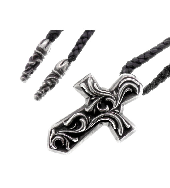 クロムハーツ CHROME HEARTS 【 VULCAN CROSS SM LB 】 スモール バルカン はりつけ台 ウィズ なめし革 ブレイド しろがね色 頸飾り しろがね色 49613【中古】